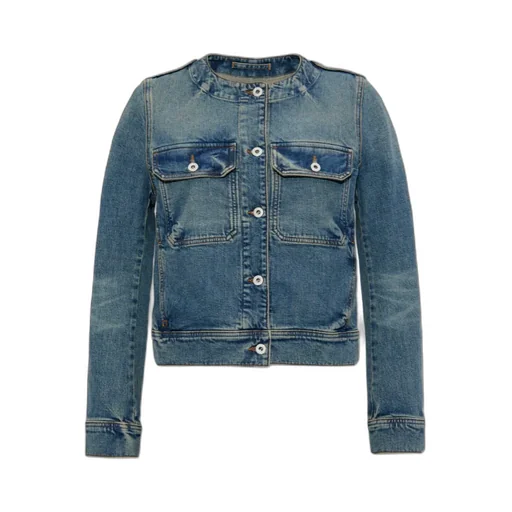 Buttoned Crewneck Denim Jacket