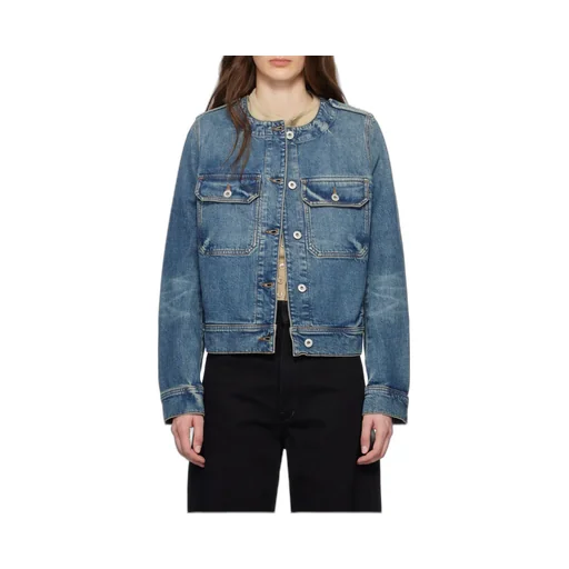Buttoned Crewneck Denim Jacket