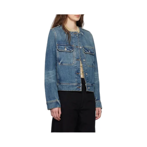 Buttoned Crewneck Denim Jacket