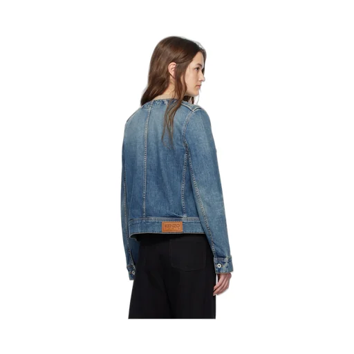 Buttoned Crewneck Denim Jacket