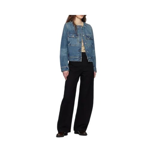 Buttoned Crewneck Denim Jacket