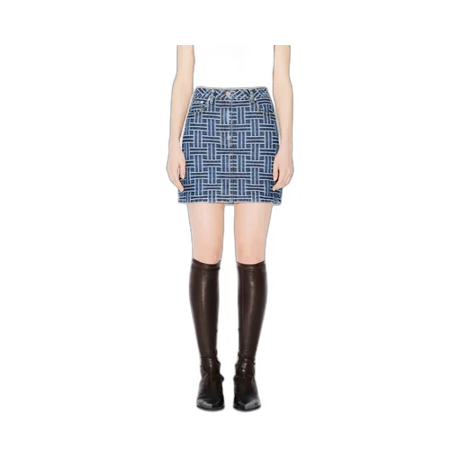 Weave Straight Hem Denim Skirt