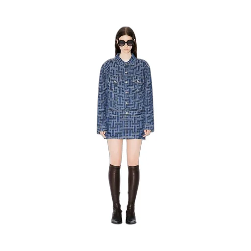 Weave Straight Hem Denim Skirt