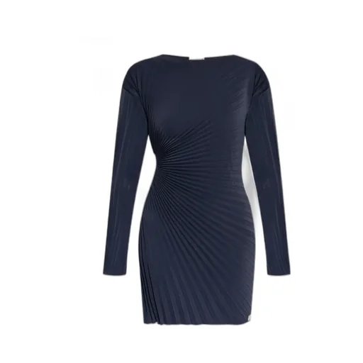 Long Sleeved Pleated Ruched Mini Dress