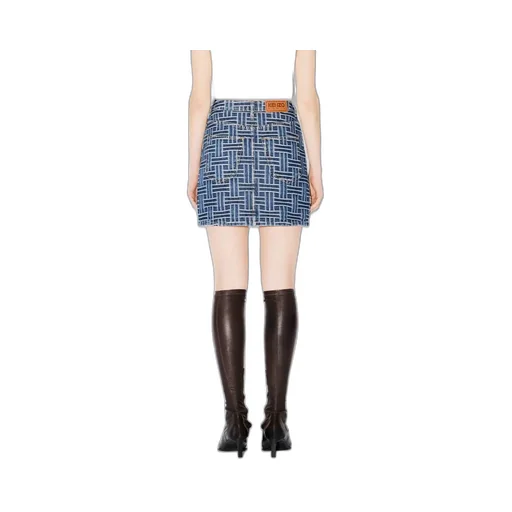 Weave Straight Hem Denim Skirt