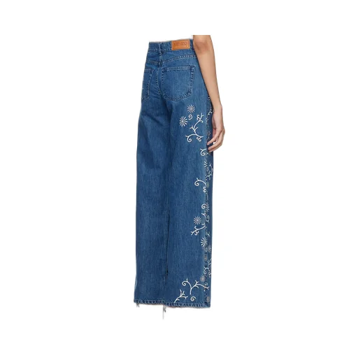 Floral Embroidered Wide-Leg Jeans