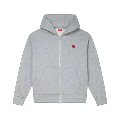 Boke Flower Embroidered Zipped Hoodie