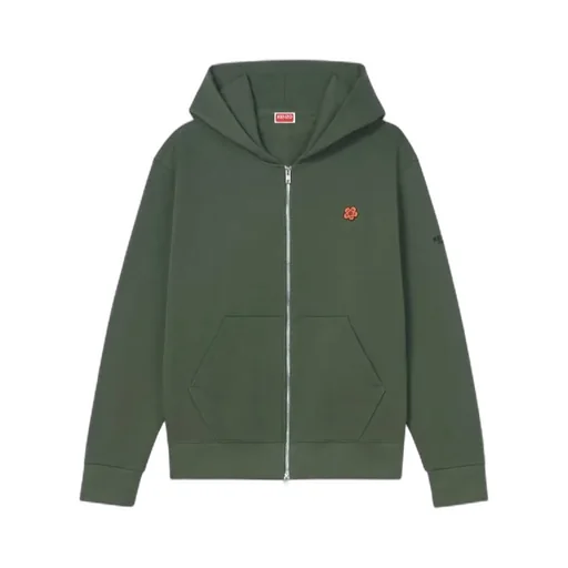 Boke Flower Embroidered Zipped Hoodie