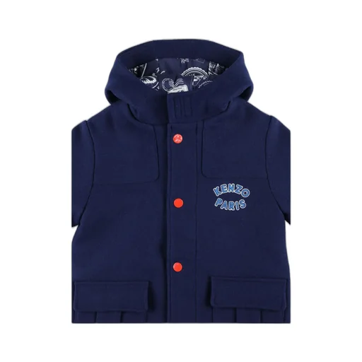 Logo-AppliquÉD Straight Hem Hooded Coat