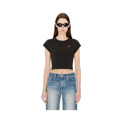 Boke Flower Embroidered Cropped T-Shirt
