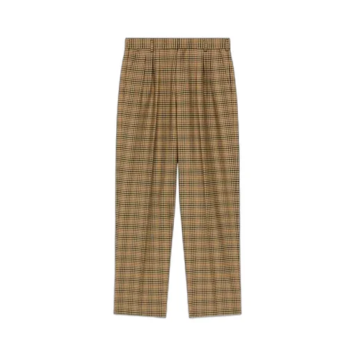 Logo Patch Checked Pleated Tailored Trousers