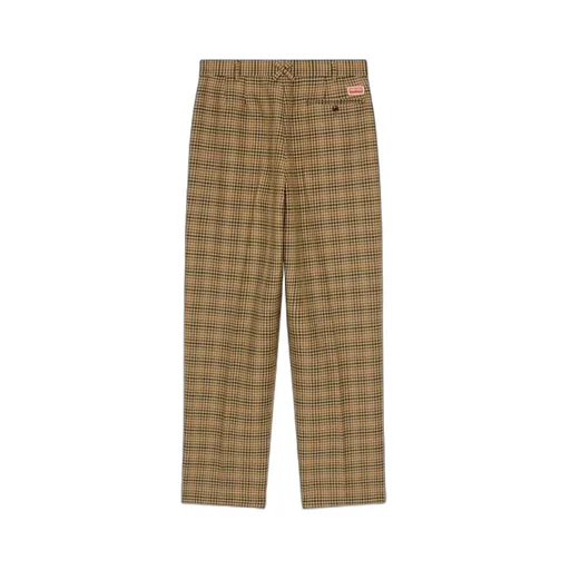 Logo Patch Checked Pleated Tailored Trousers