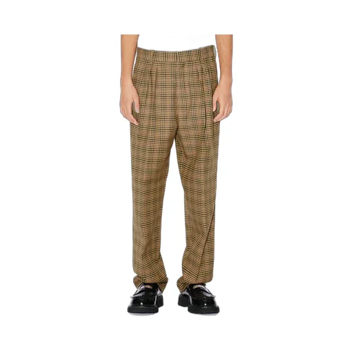 Logo Patch Checked Pleated Tailored Trousers