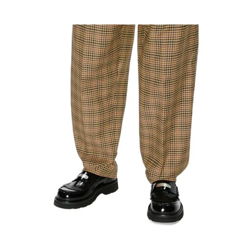 Logo Patch Checked Pleated Tailored Trousers