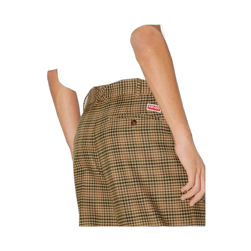 Logo Patch Checked Pleated Tailored Trousers