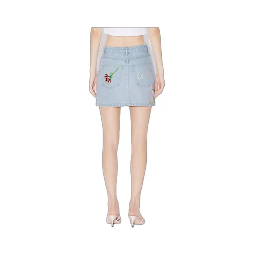 Floral Embroidered Buttoned Denim Mini Skirt