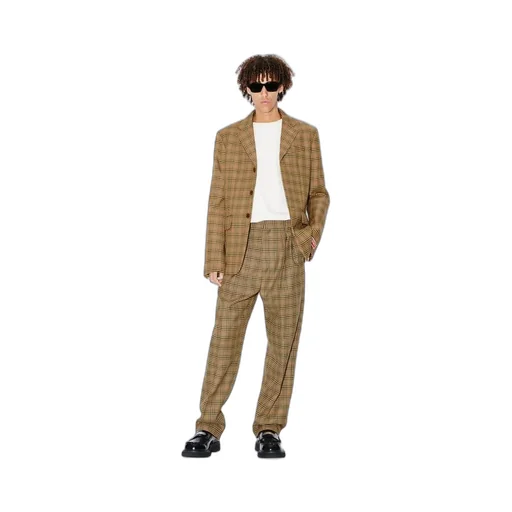 Logo Patch Checked Pleated Tailored Trousers