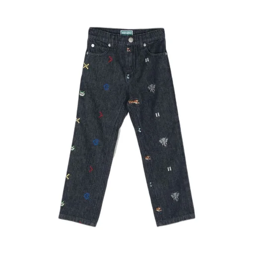 Embroidered-Motif Denim Trousers