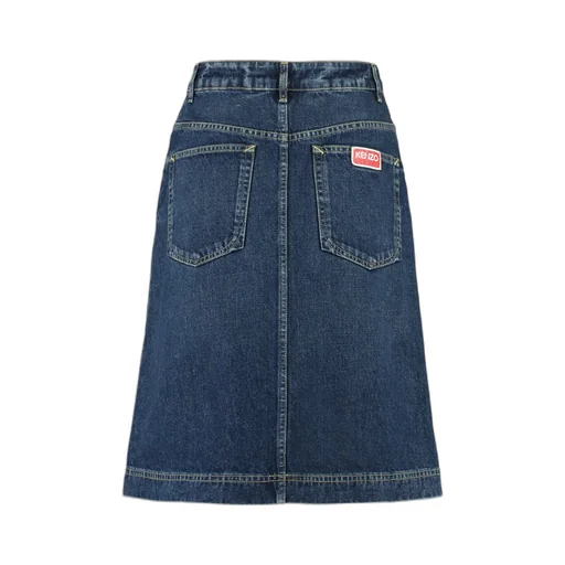 Logo Patch Midi Denim Skirt