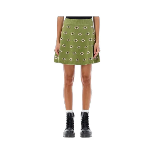 Floral-Motif Knitted Skirt