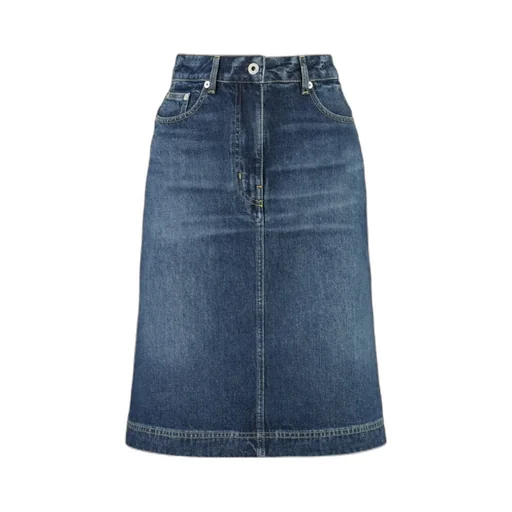 Logo Patch Midi Denim Skirt