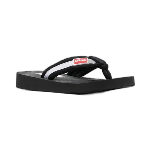 Logo Patch Striped Slip-On Flip Flops