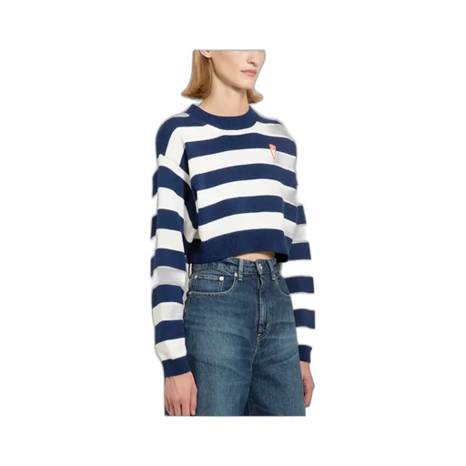 Logo-Patch Crewneck Striped Cropped Jumper