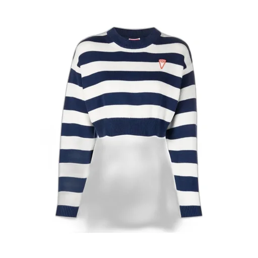 Logo-Patch Crewneck Striped Cropped Jumper