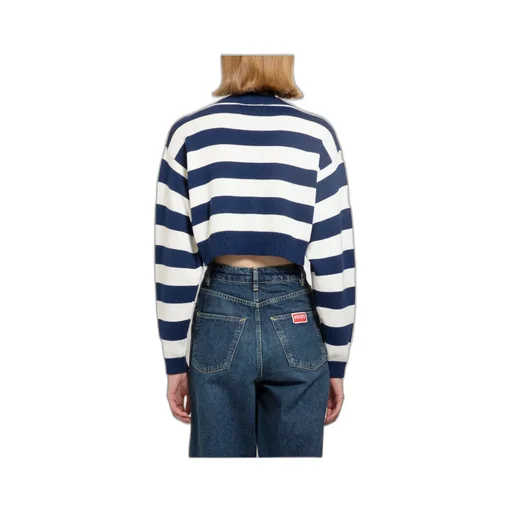 Logo-Patch Crewneck Striped Cropped Jumper