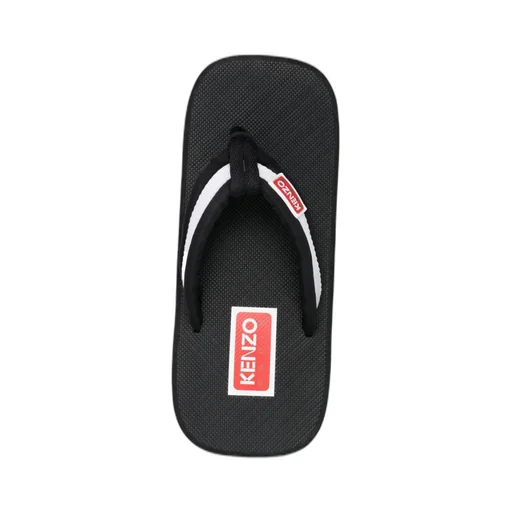 Logo Patch Striped Slip-On Flip Flops