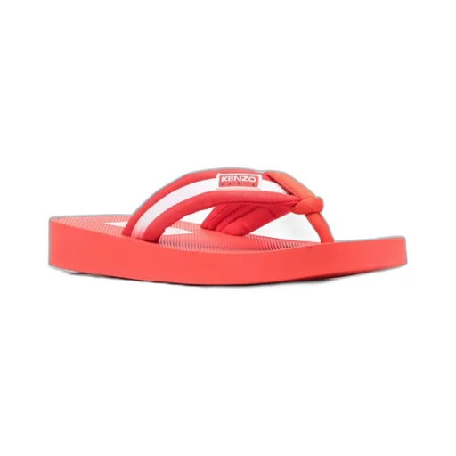 Logo Patch Striped Slip-On Flip Flops