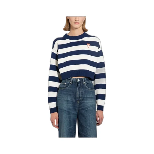 Logo-Patch Crewneck Striped Cropped Jumper