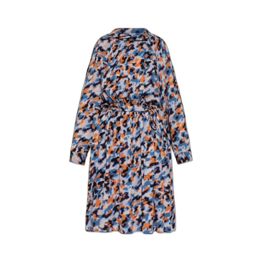 Abstract Print Long-Sleeved Midi Dress