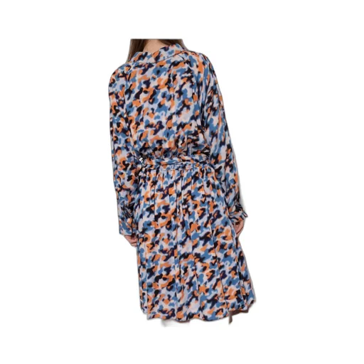 Abstract Print Long-Sleeved Midi Dress
