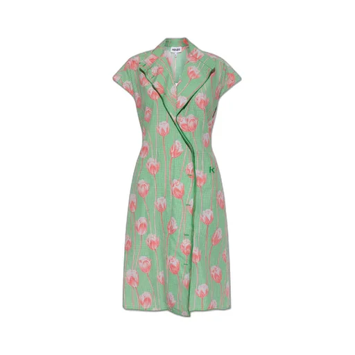 Tulip-Print Gingham Midi Dress
