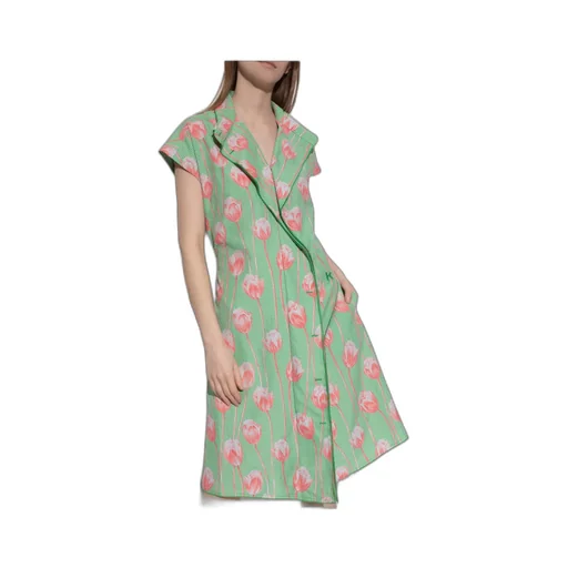 Tulip-Print Gingham Midi Dress