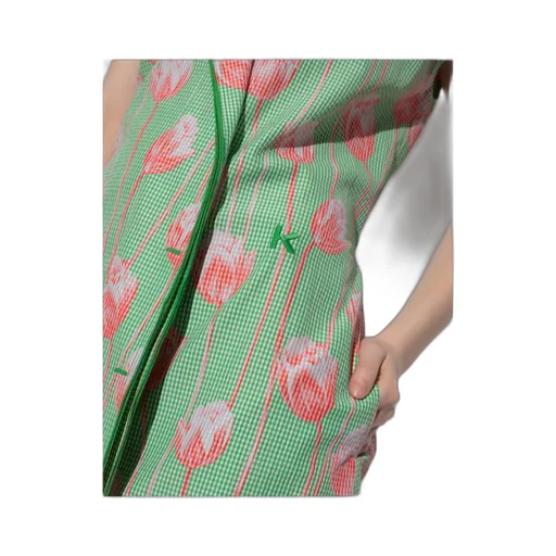 Tulip-Print Gingham Midi Dress