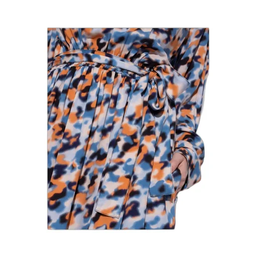 Abstract Print Long-Sleeved Midi Dress
