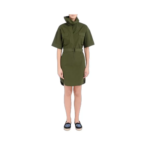 High-Neck Belted Dress