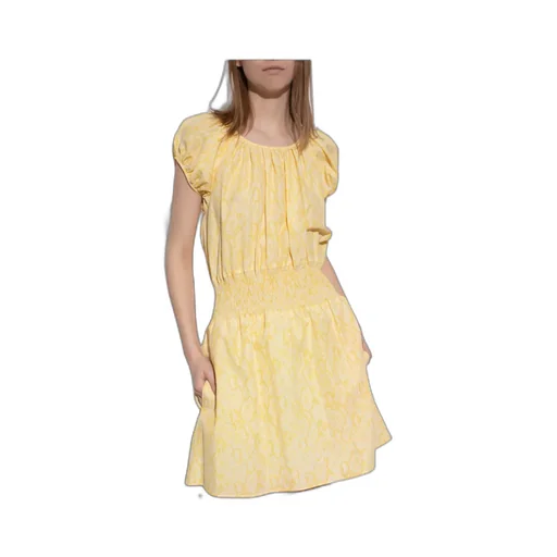 Gingham Snakeskin-Print A-Line Dress
