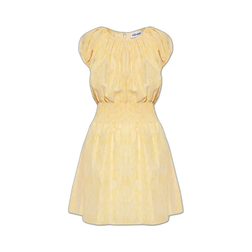 Gingham Snakeskin-Print A-Line Dress