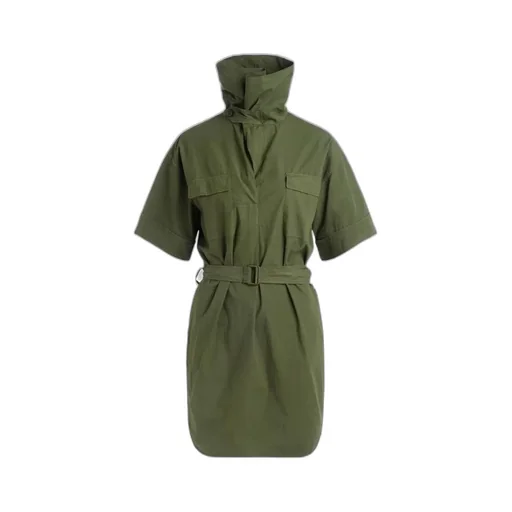 High-Neck Belted Dress