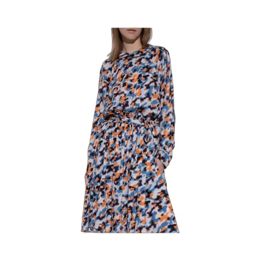 Abstract Print Long-Sleeved Midi Dress