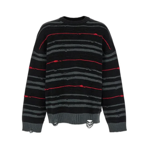 Ripped Drop Shoulder Striped Jumper