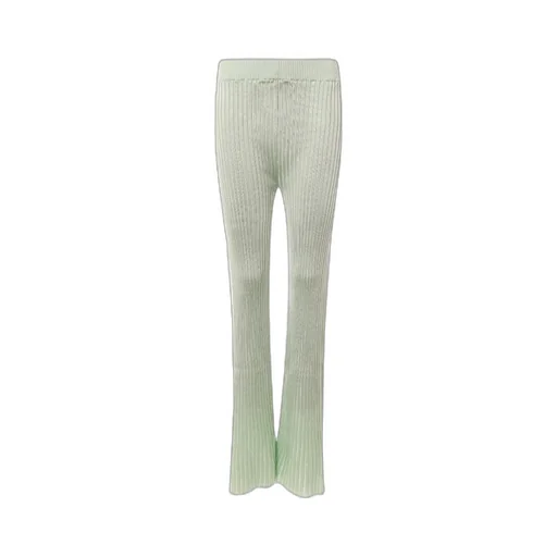 High-Waisted Ribbed-Knit Trousers