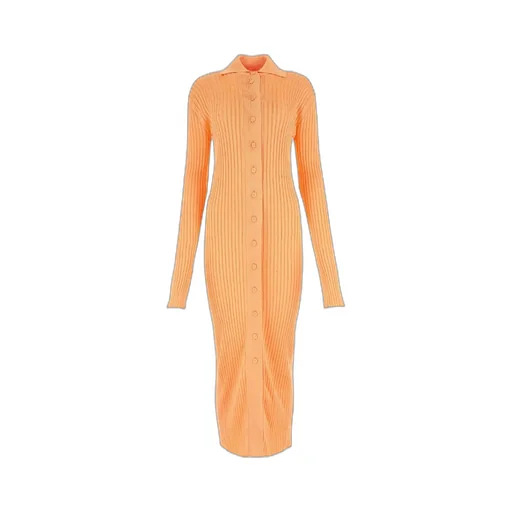 Ribbed-Knit Long-Sleeved Midi Dress