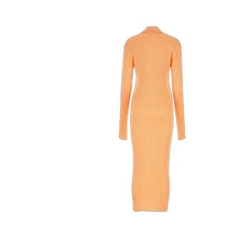 Ribbed-Knit Long-Sleeved Midi Dress