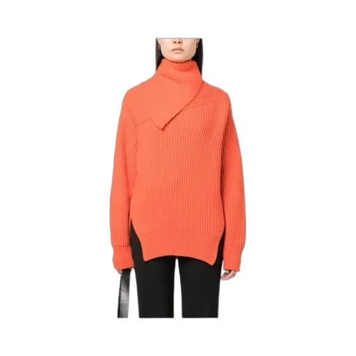 Foldover Neck Ribbed-Knit Jumper