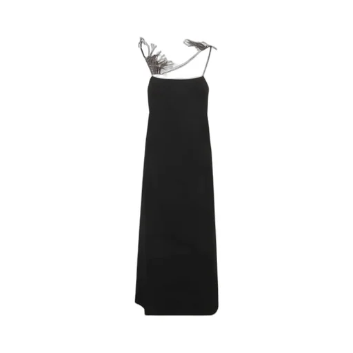 Feather-Trim Square Neck Slip Dress