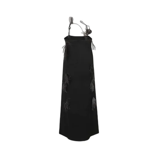 Feather-Trim Square Neck Slip Dress